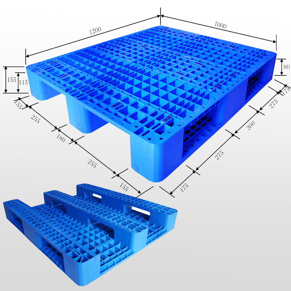 1200*1000*155 mm Industry plastic pallet with 3 runners and mess deck