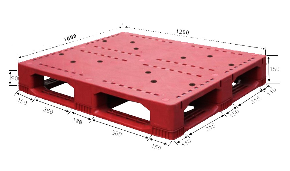 1200 x 1000 Red Anti-slip Flat Top Stackable Plastic Pallets