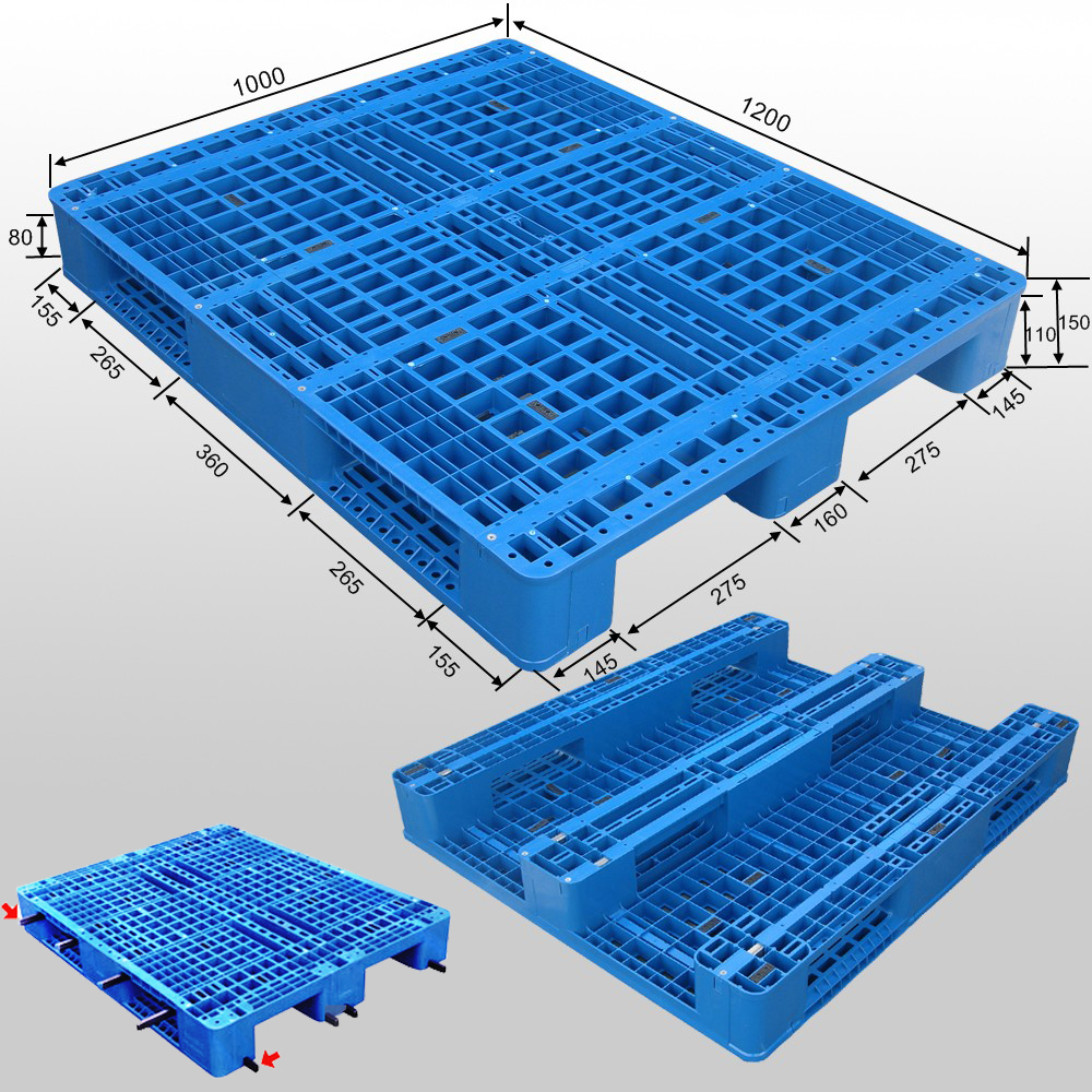 1200*1000*150 mm Industry plastic pallet with 3 runners and mess deck