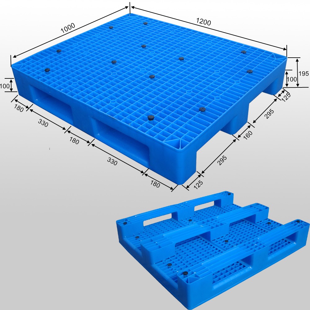 1200*1000*195 mm heavy dutyplastic pallet with 3 runners and mess deck