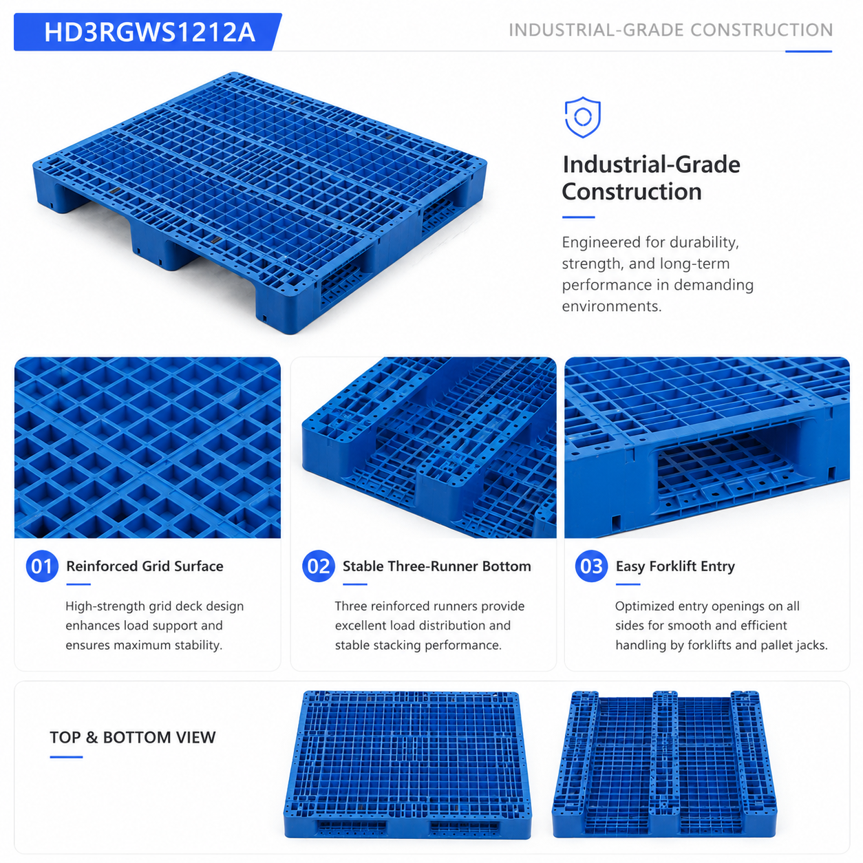 HD3RGWS1212A Three-Runner Open Deck Plastic Pallet