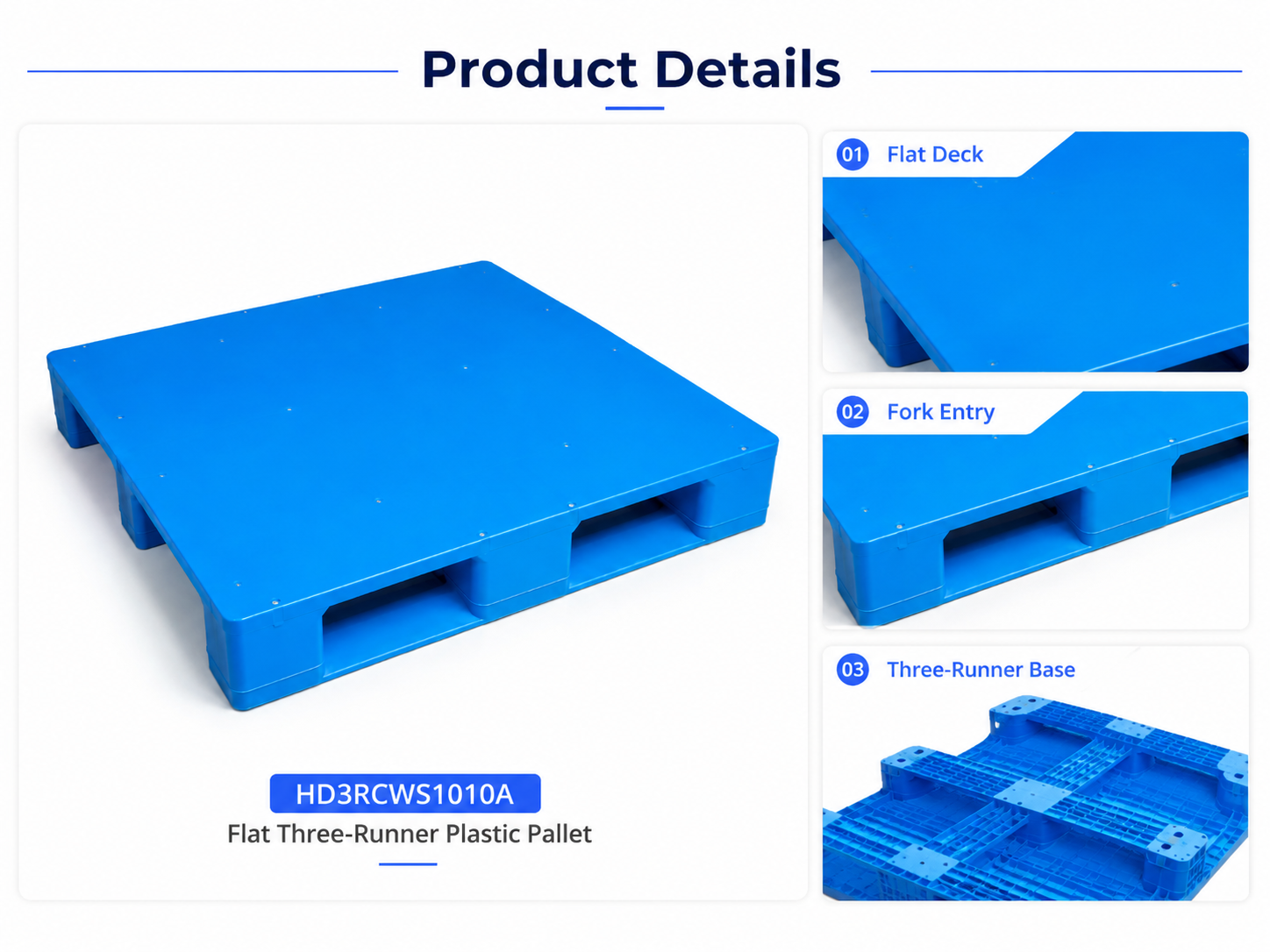 1000x1000x165 mm Three-Runner Solid Top Plastic Pallet