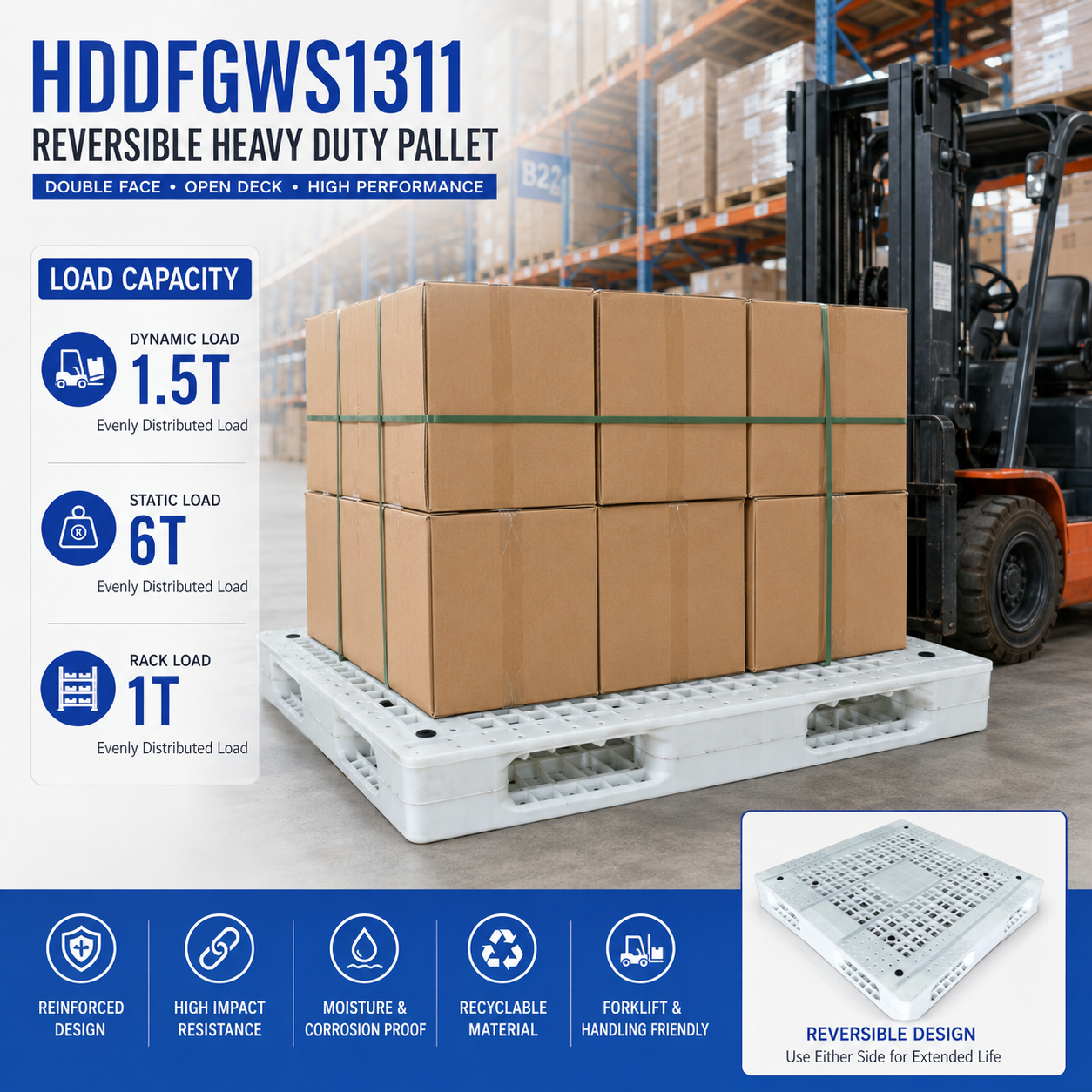 1200x1200x150 mm Double-Face Open Deck Plastic Pallet