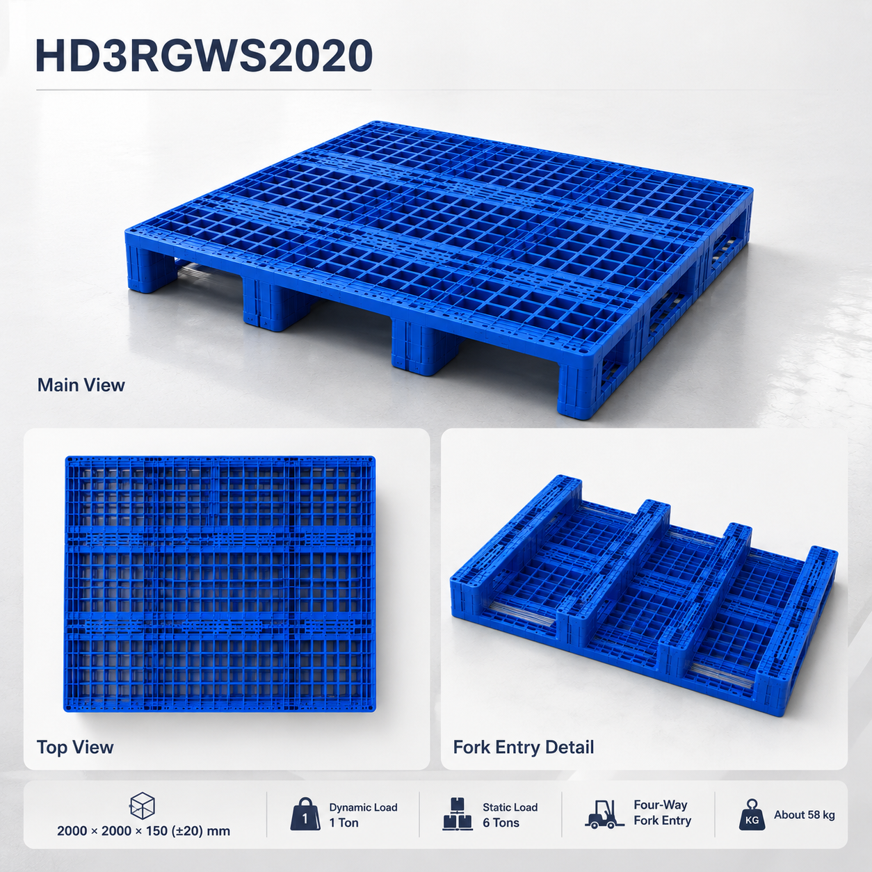 2000x2000x150 mm Modular Plastic Pallet