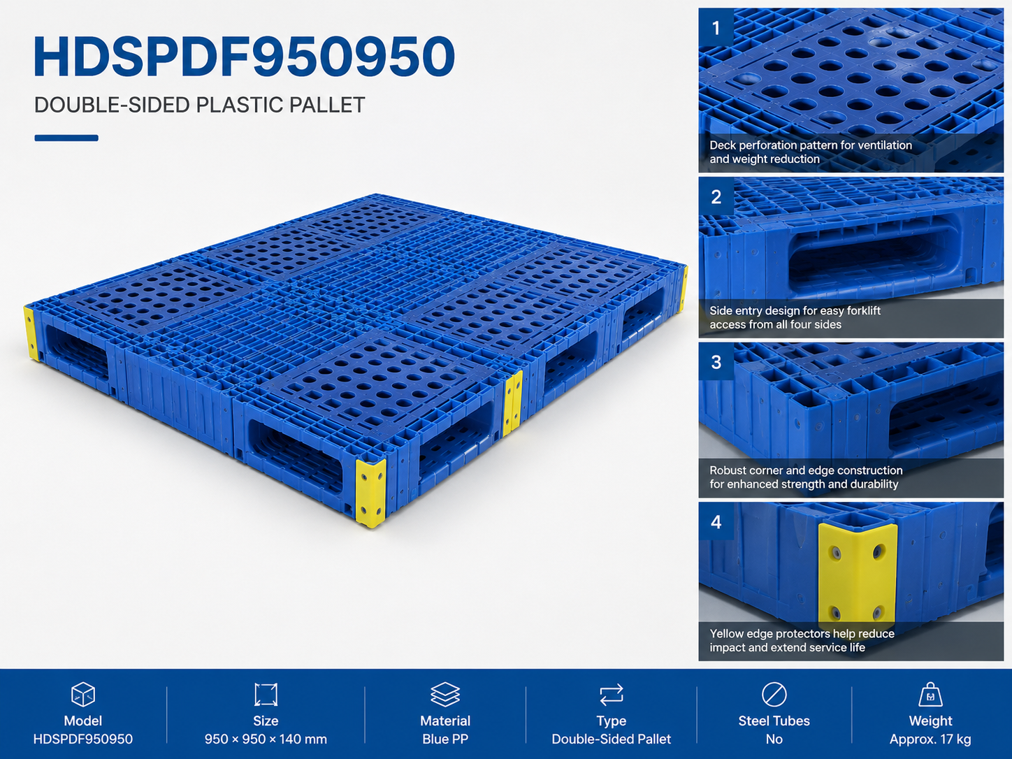 950x950x140 mm Modular Plastic Pallet