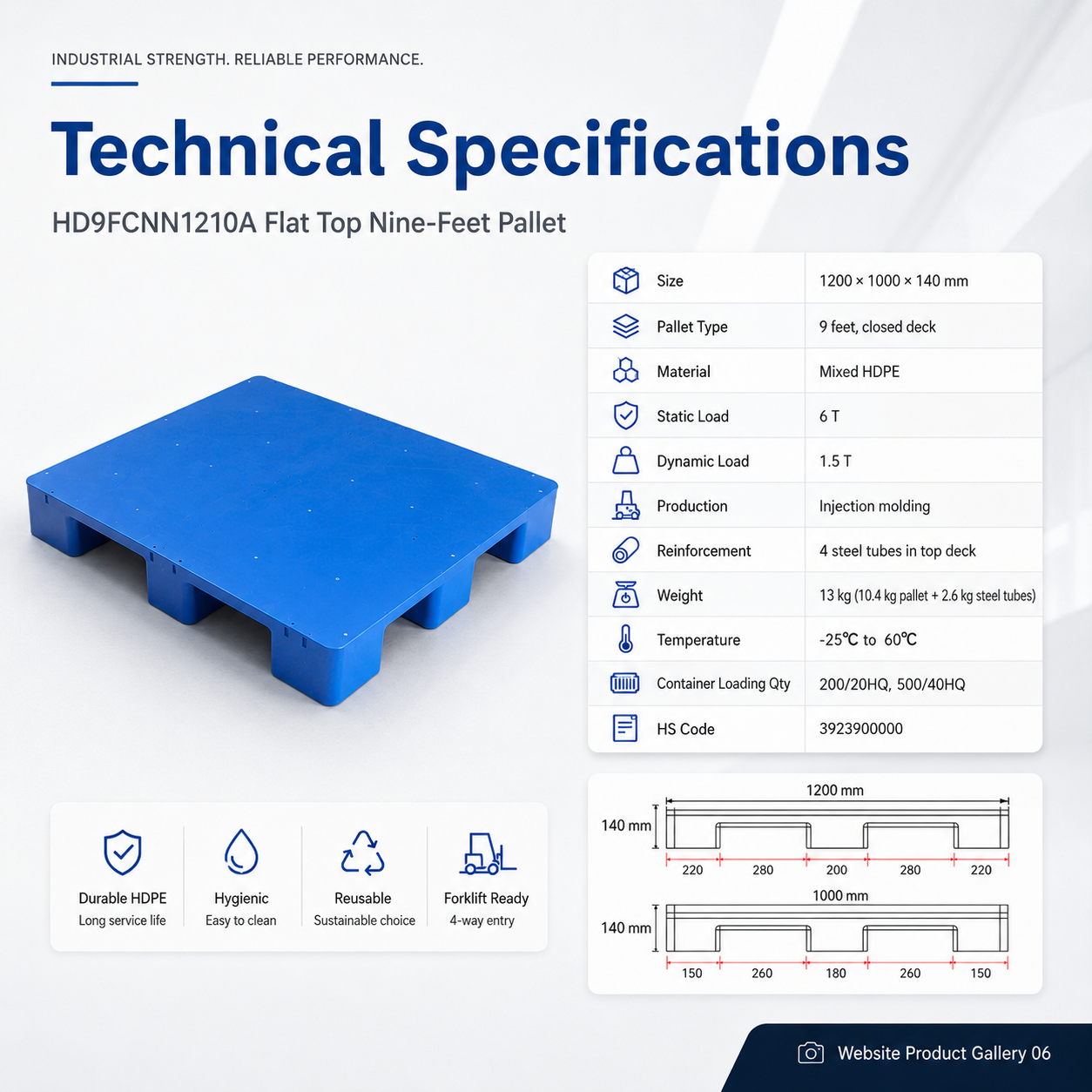 1200x1000x140 mm Nestable Plastic Pallet