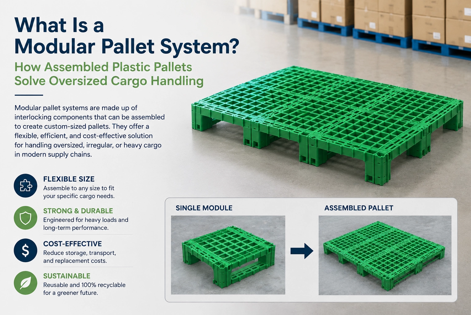 What Is a Modular Pallet System? How Assembled Plastic Pallets Solve Oversized Cargo Handling