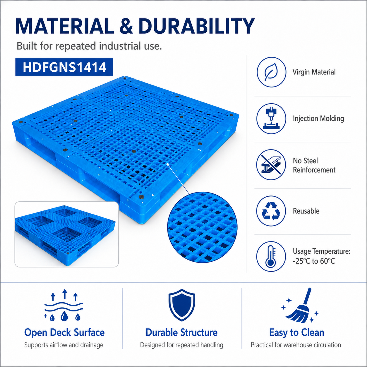 1400x1400x160 mm Full Perimeter Open Deck Plastic Pallet