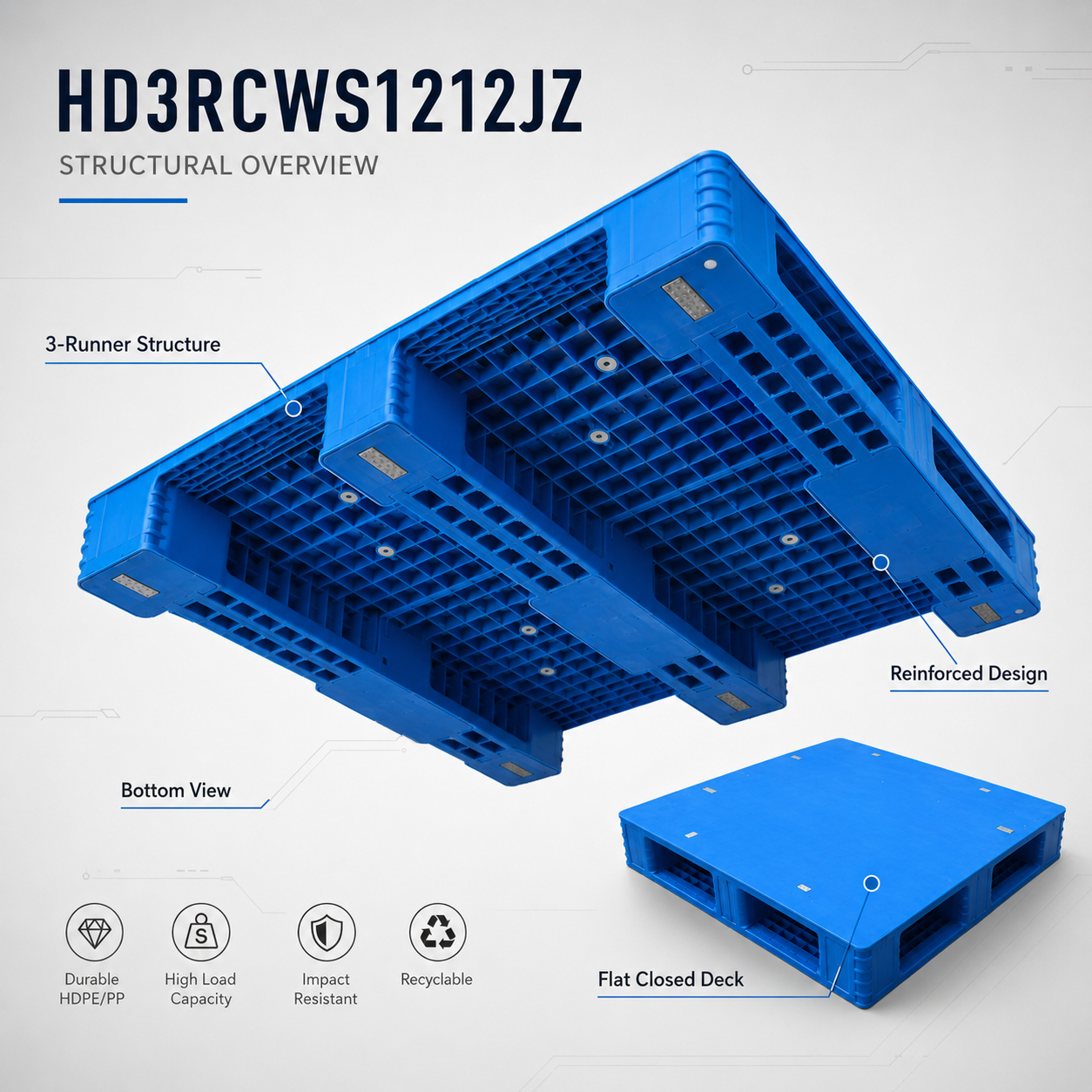 1200x1200x170 mm Three-Runner Solid Top Plastic Pallet