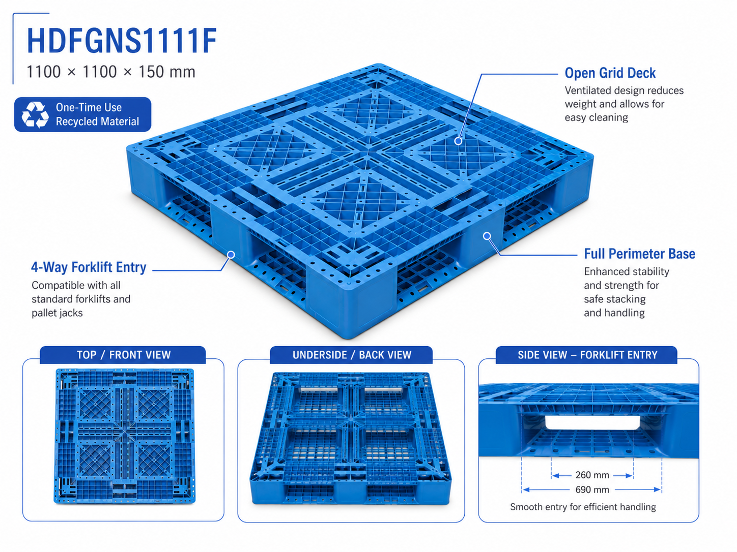 HDFGNS1111F Full Perimeter Open Deck Plastic Pallet