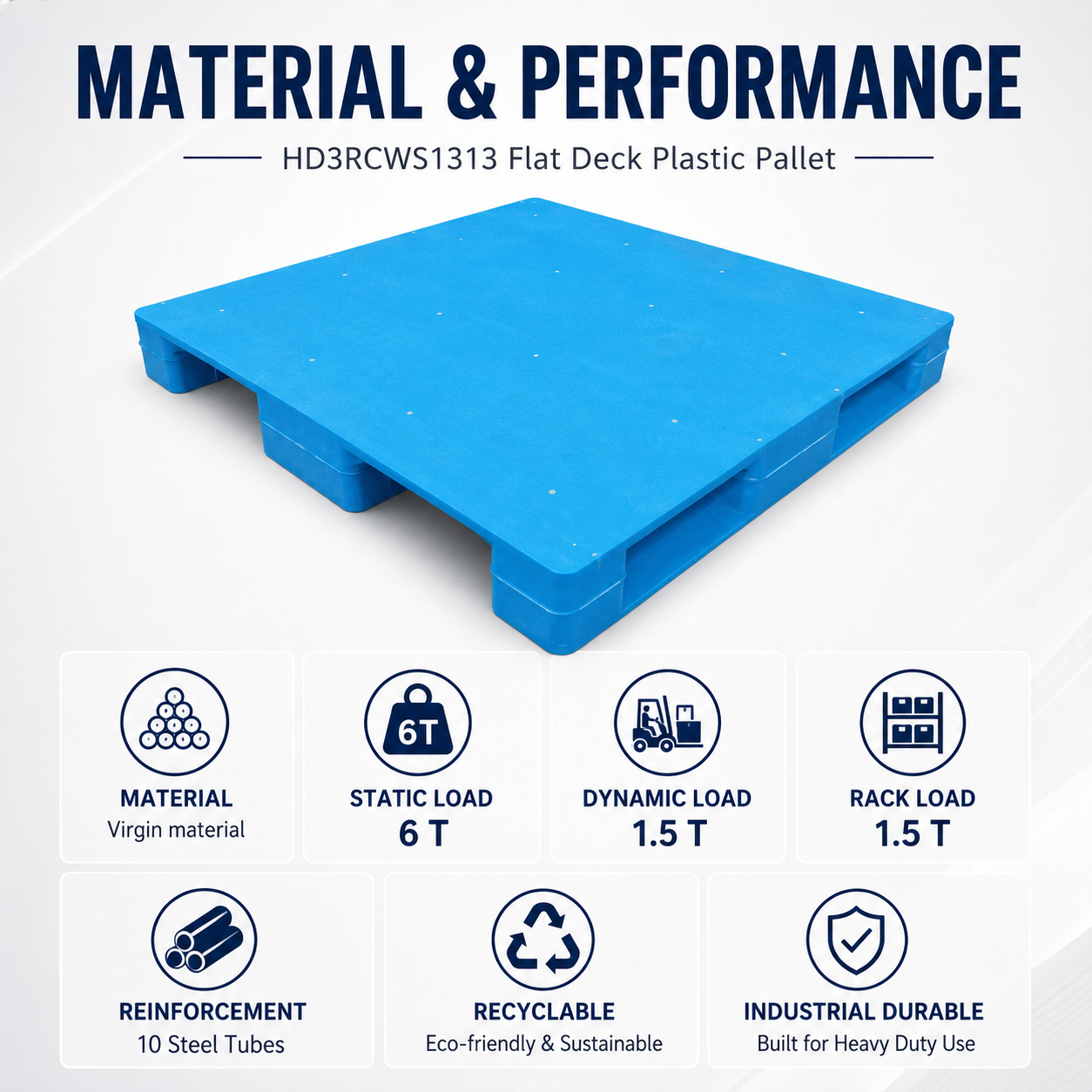 HD3RCWS1313 Three-Runner Solid Top Plastic Pallet