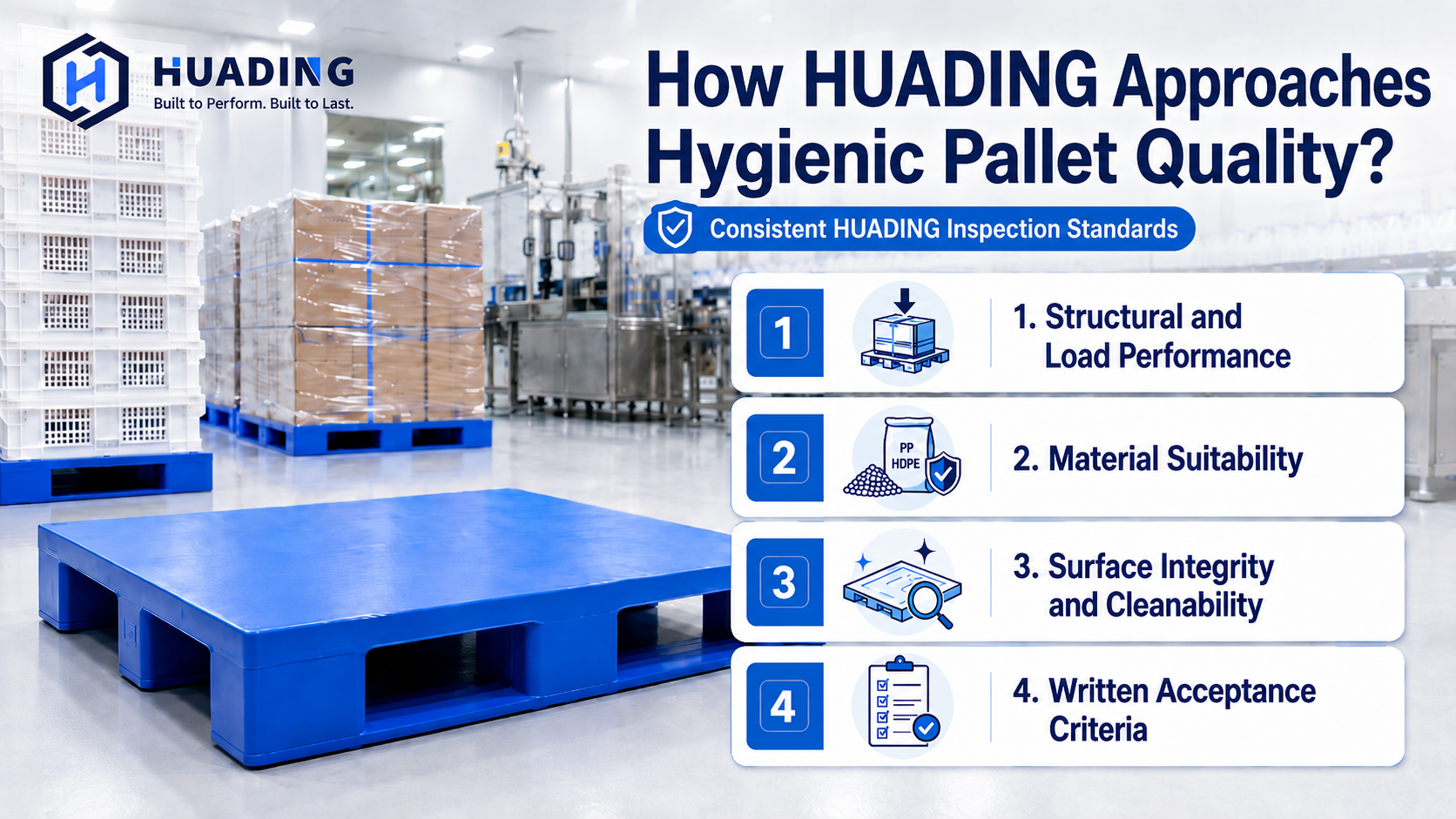 How Huading approaches hygienic plastic pallet quality control for food and pharma logistics