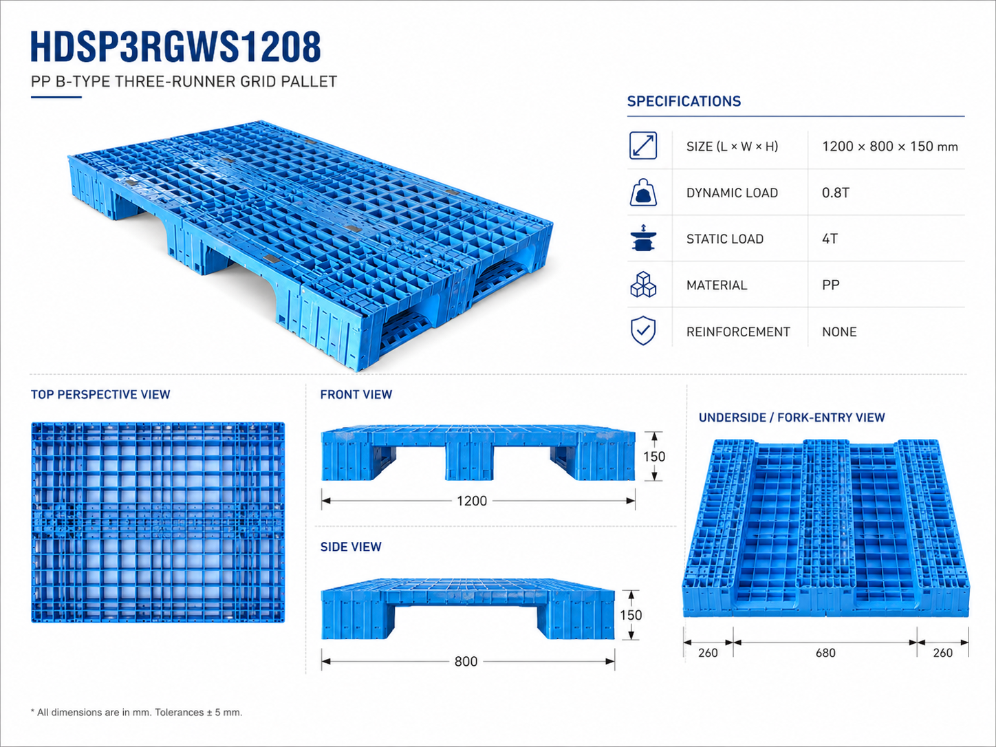 1200x800x150 mm Modular Plastic Pallet