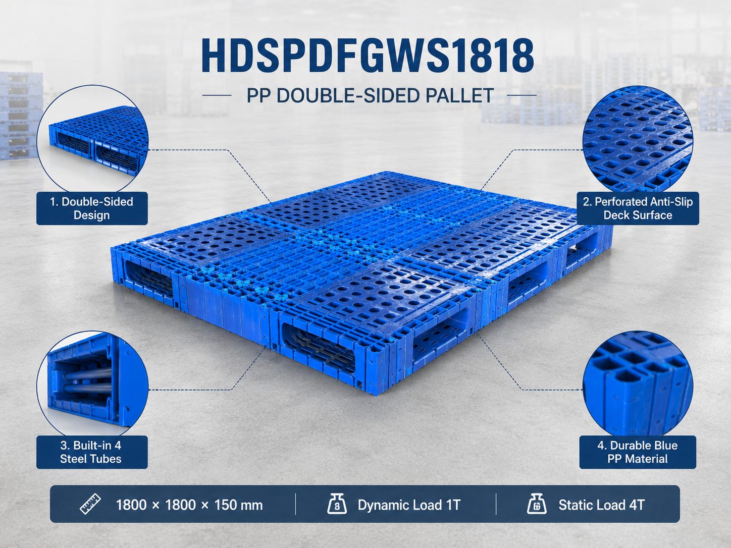1800x1800x150 mm Modular Plastic Pallet