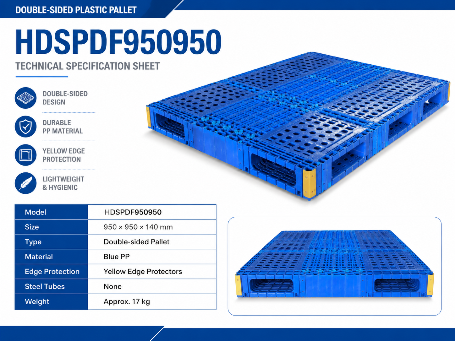 950x950x140 mm Modular Plastic Pallet