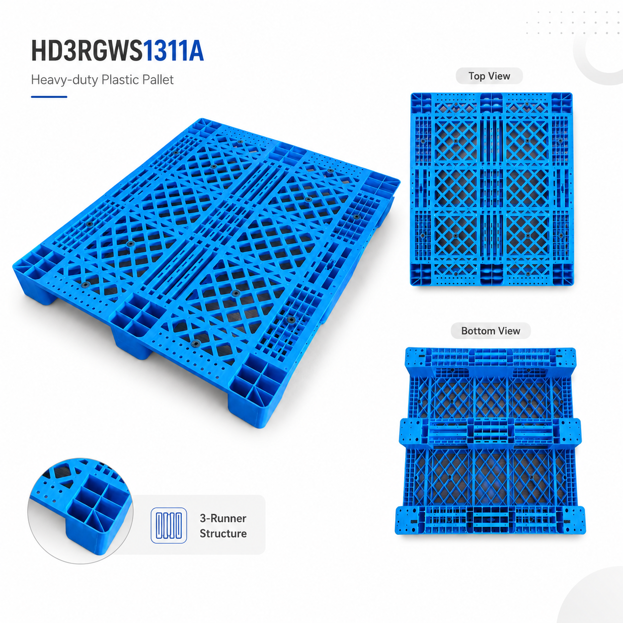 HD3RGWS1311A Three-Runner Open Deck Plastic Pallet