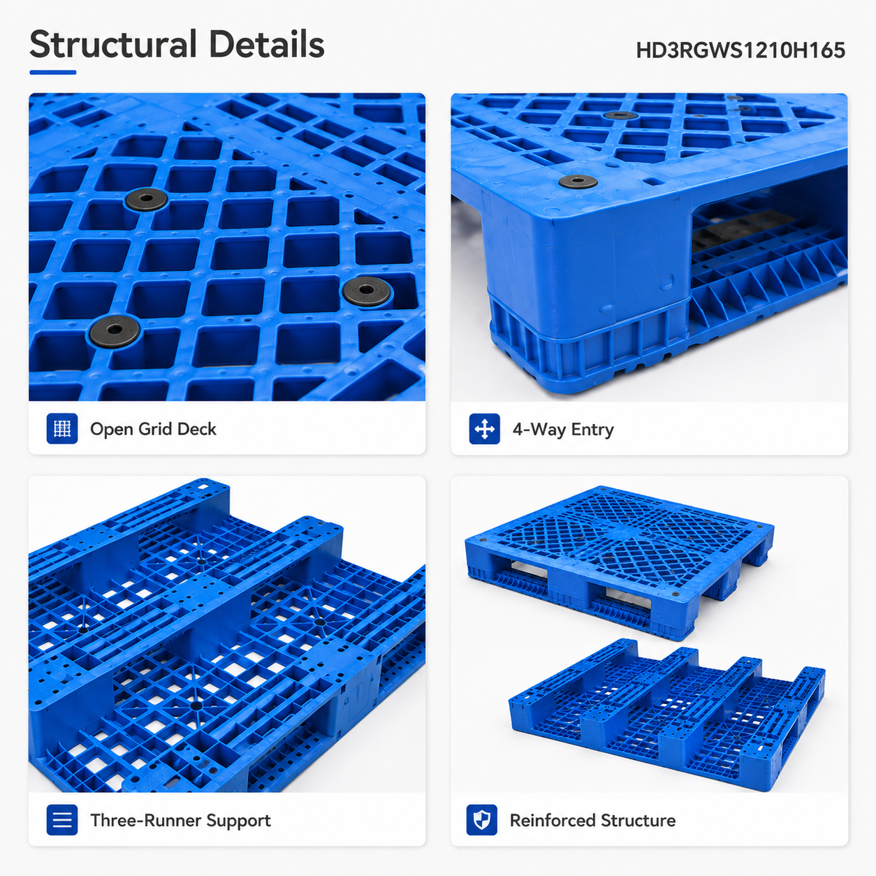 HD3RGWS1210H165 Three-Runner Open Deck Plastic Pallet