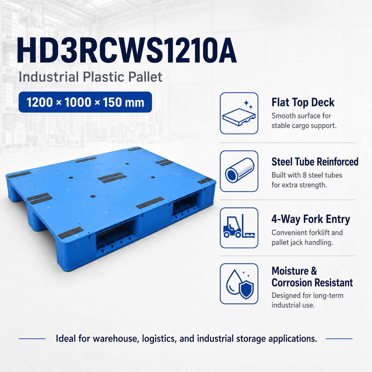 1200x1200x150 mm Three-Runner Solid Top Plastic Pallet