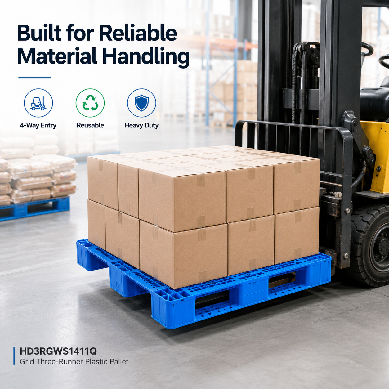 1400x1100x150 mm Three-Runner Open Deck Plastic Pallet