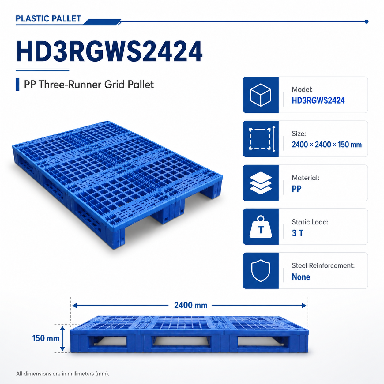 2400x2400x150 mm Modular Plastic Pallet