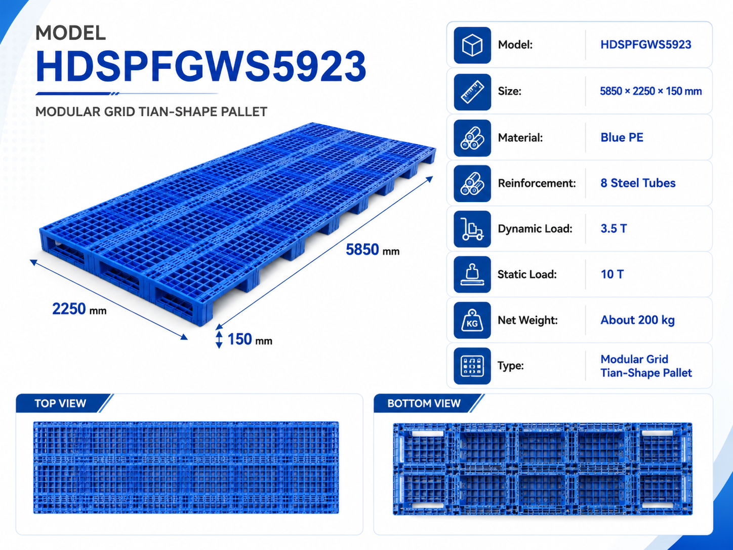 5850x2250x150 mm Modular Plastic Pallet