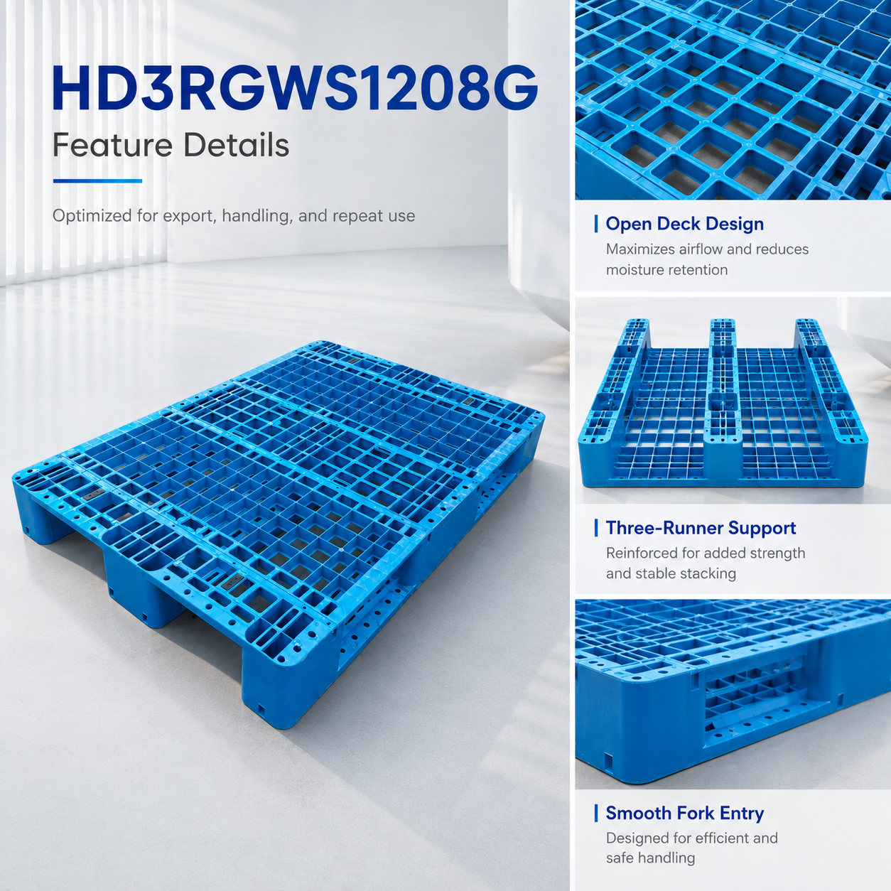1200x800x150 mm Three-Runner Open Deck Plastic Pallet