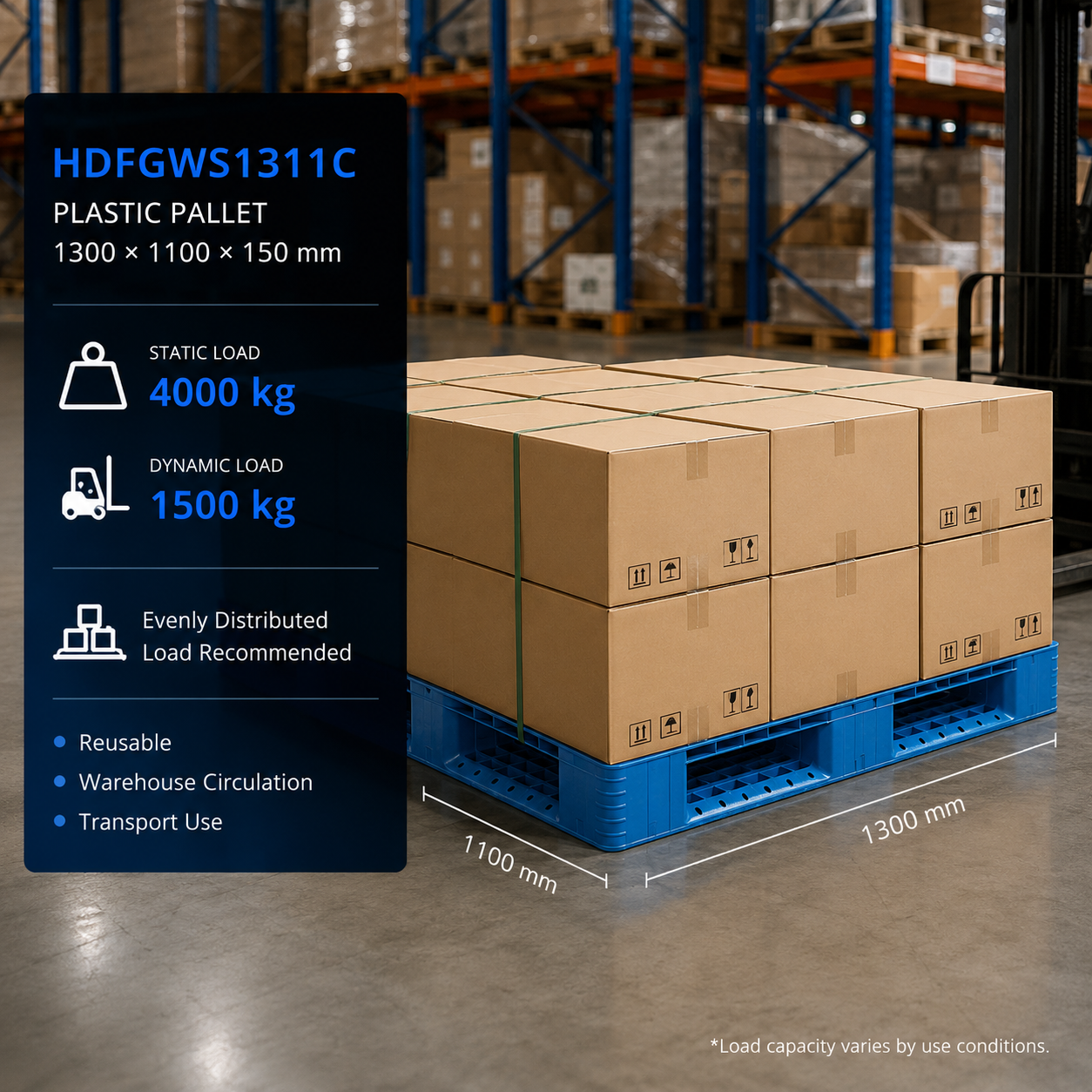 1300x1100x150 mm Full Perimeter Solid Top Plastic Pallet