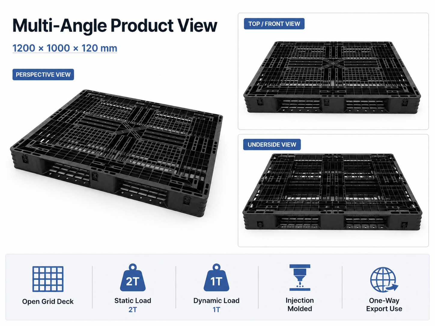 1200x1000x120 mm Full Perimeter Open Deck Plastic Pallet