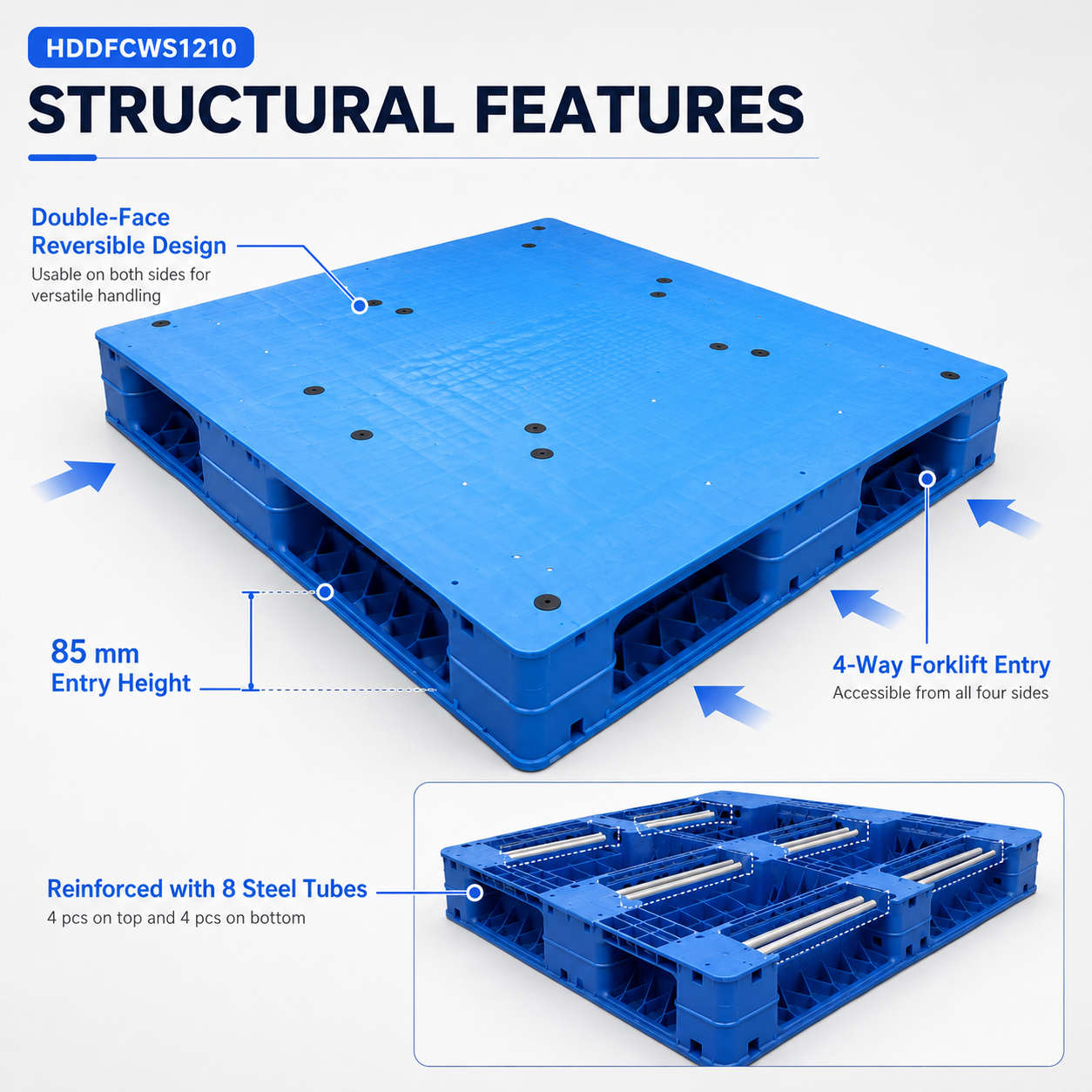 1200x1000x150 mm Double-Face Solid Top Plastic Pallet