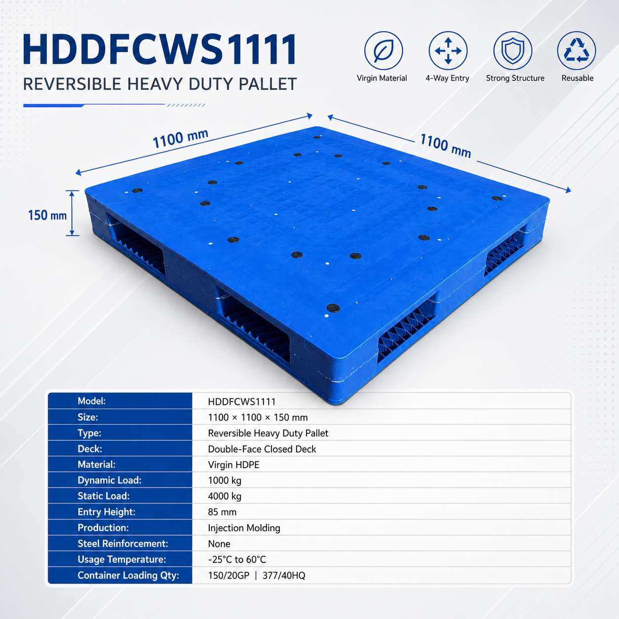 1200x1200x150 mm Double-Face Solid Top Plastic Pallet