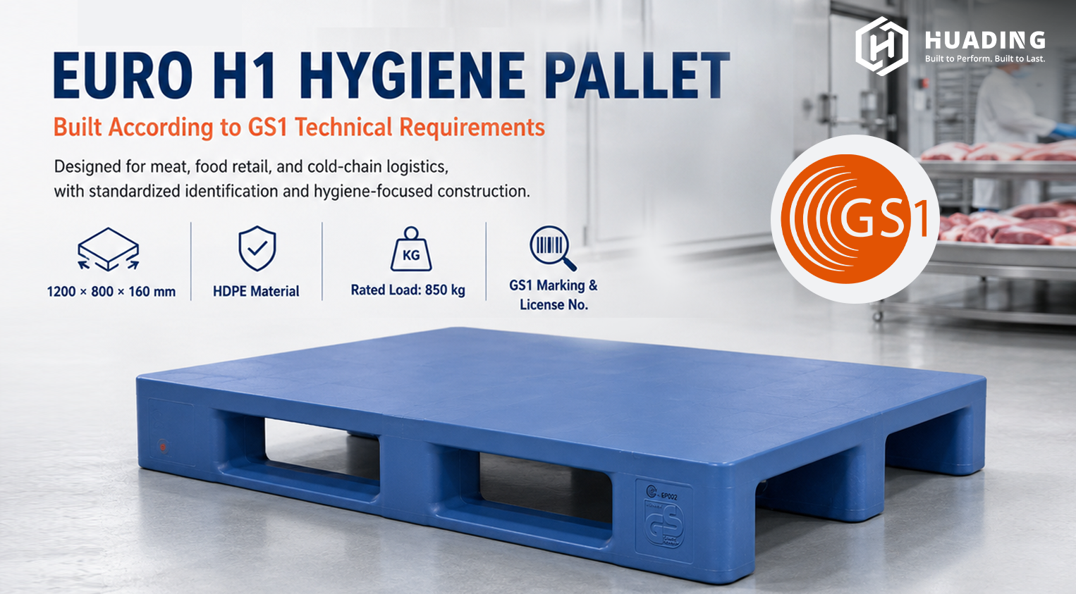 HUADING EURO H1 hygiene plastic pallet for food and cold-chain logistics