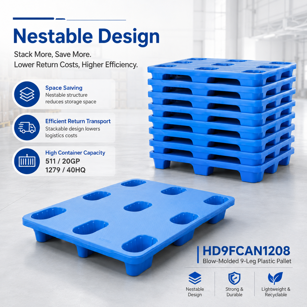 HD9FCAN1208 Nestable Plastic Pallet