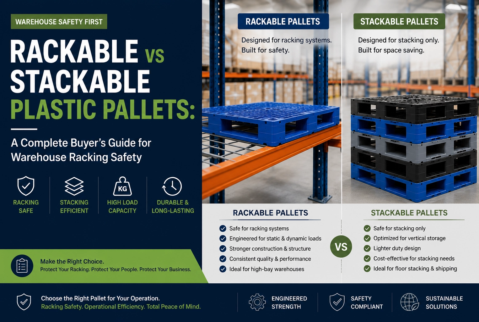 Rackable vs Stackable Plastic Pallets: A Complete Buyer’s Guide for Warehouse Racking Safety