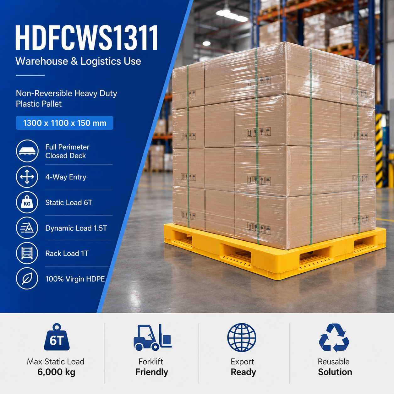 HDFCWS1311 Full Perimeter Solid Top Plastic Pallet