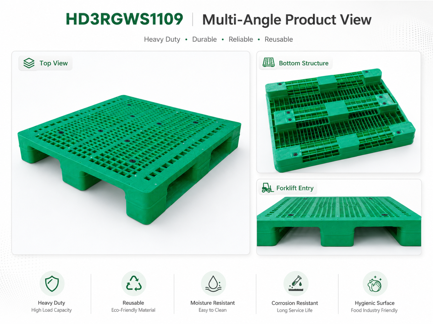 HD3RGWS1109 Three-Runner Open Deck Plastic Pallet