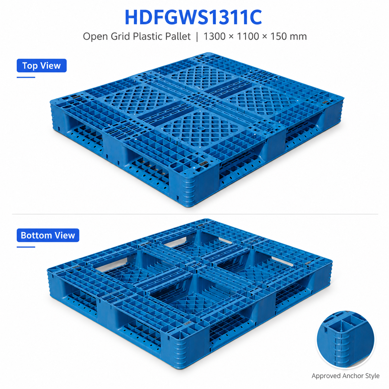 1300x1100x150 mm Full Perimeter Solid Top Plastic Pallet