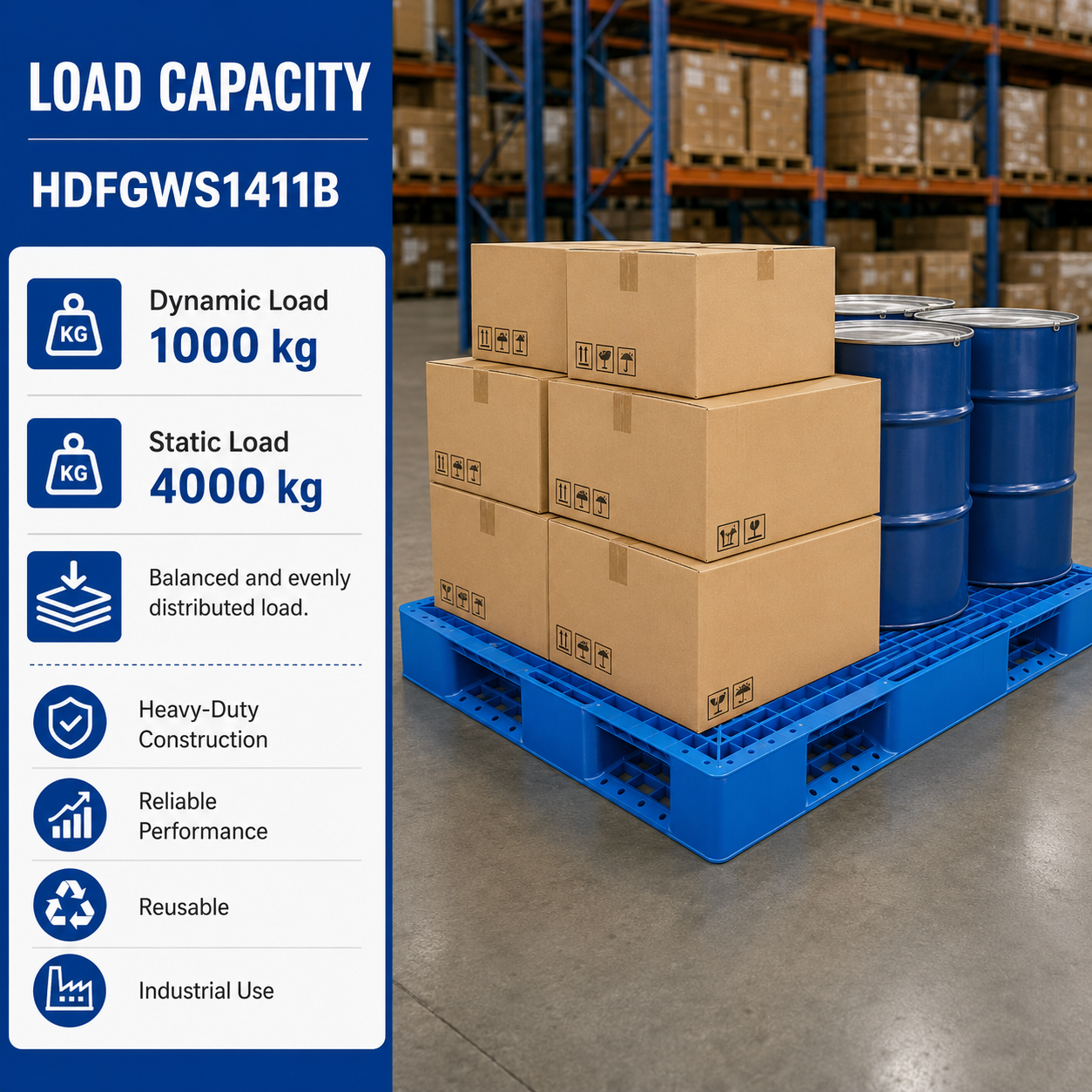 HDFGWS1411B Full Perimeter Open Deck Plastic Pallet