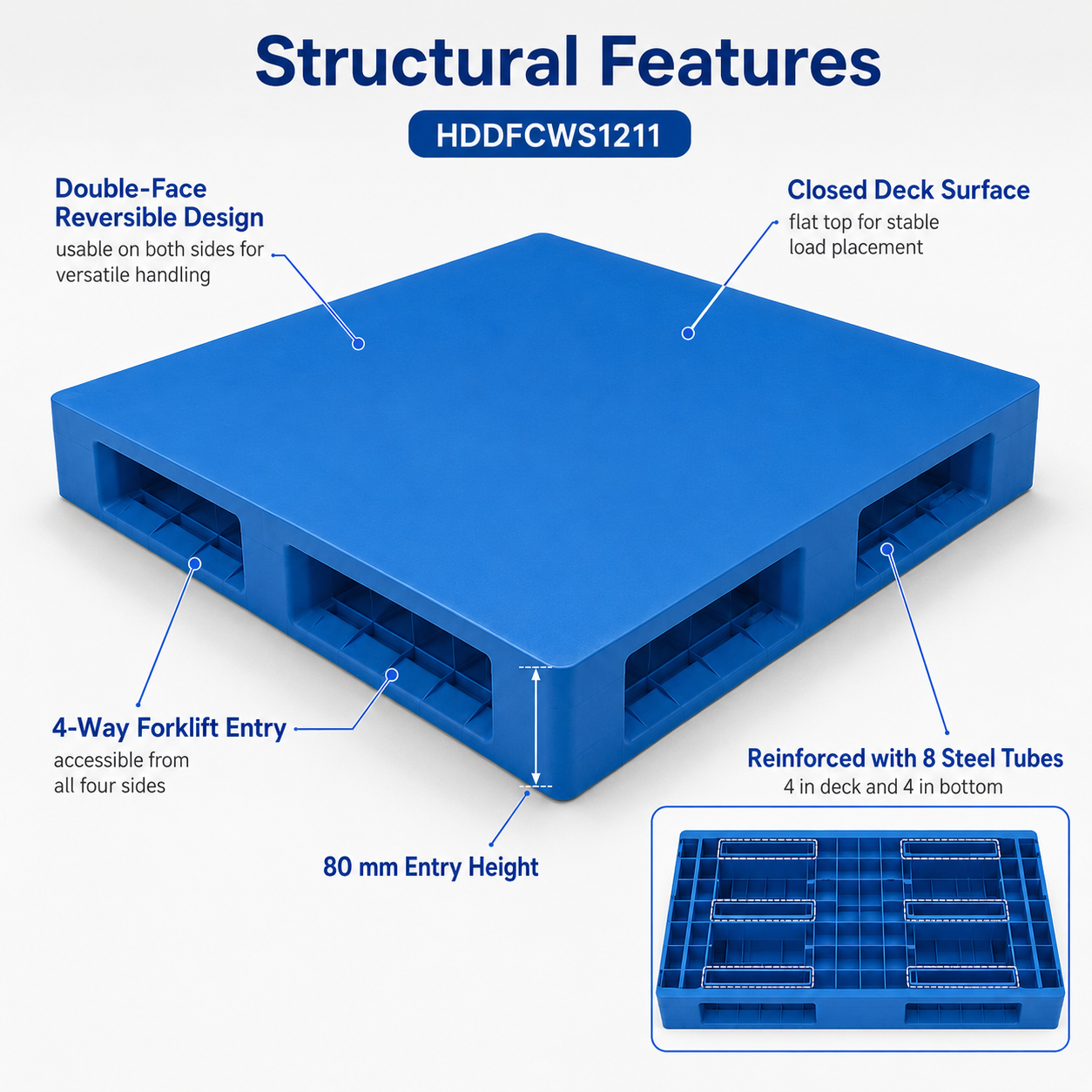1200x1100x150 mm Double-Face Solid Top Plastic Pallet
