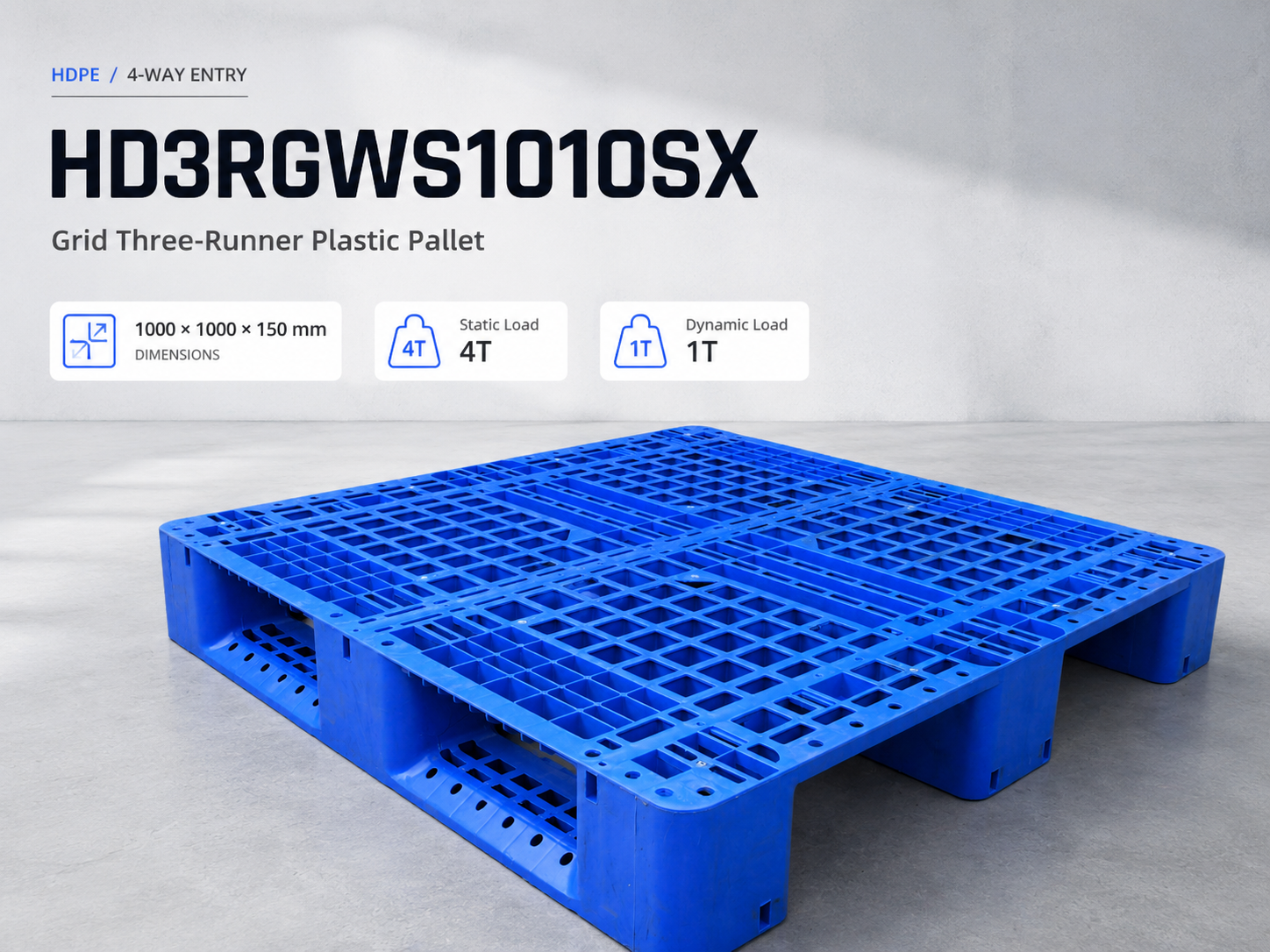 HD3RGWS1010SX Three-Runner Open Deck Plastic Pallet