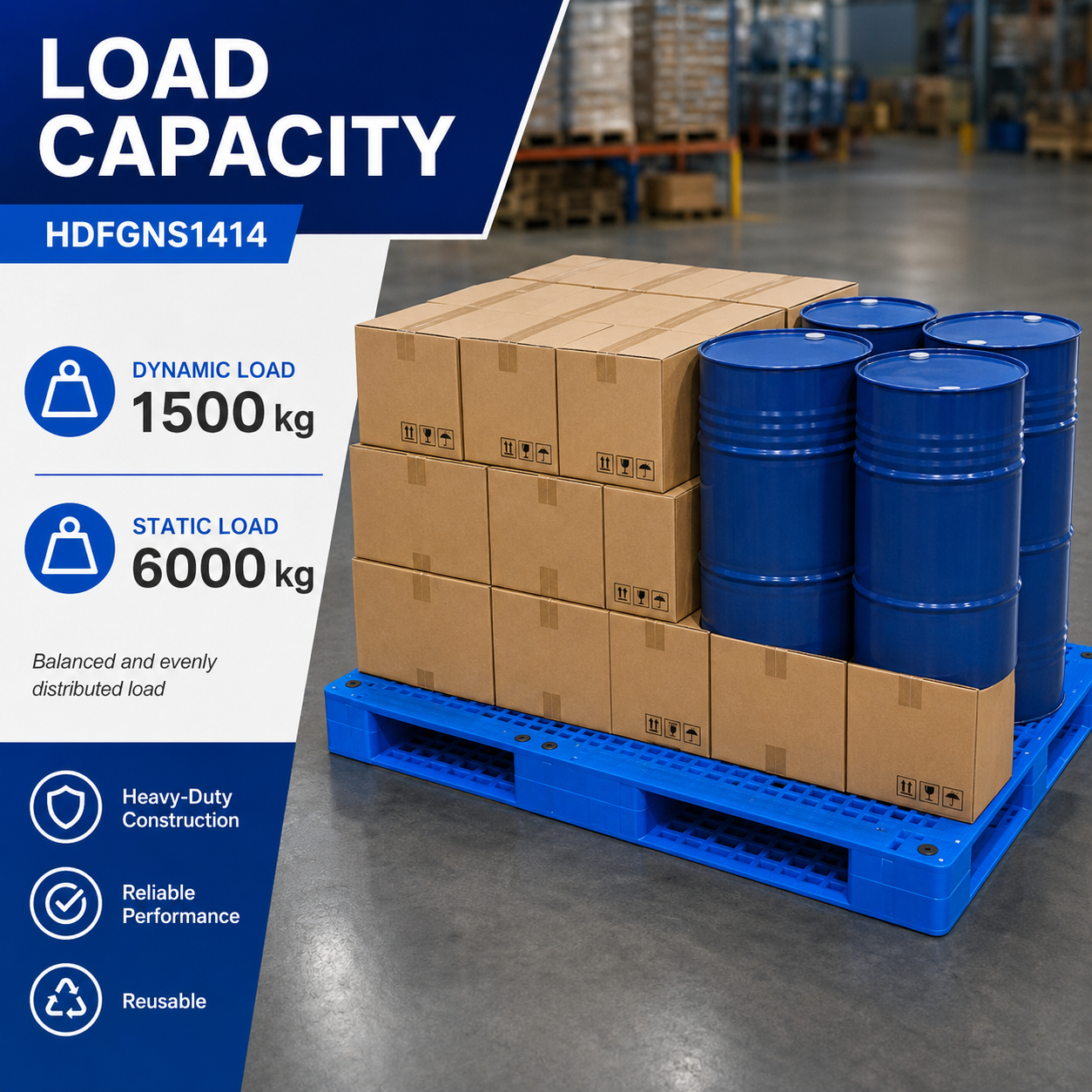 1400x1400x160 mm Full Perimeter Open Deck Plastic Pallet