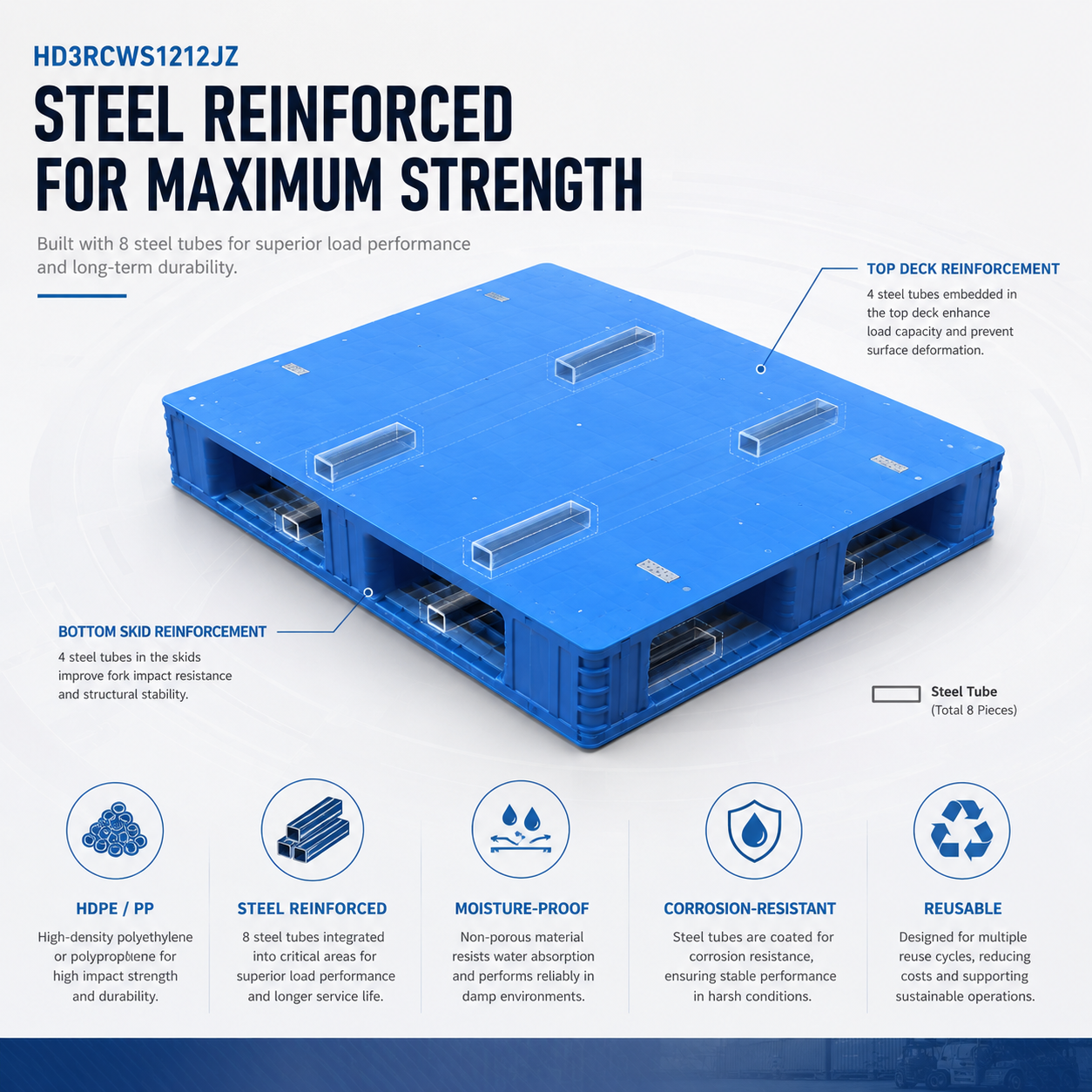 1200x1200x170 mm Three-Runner Solid Top Plastic Pallet