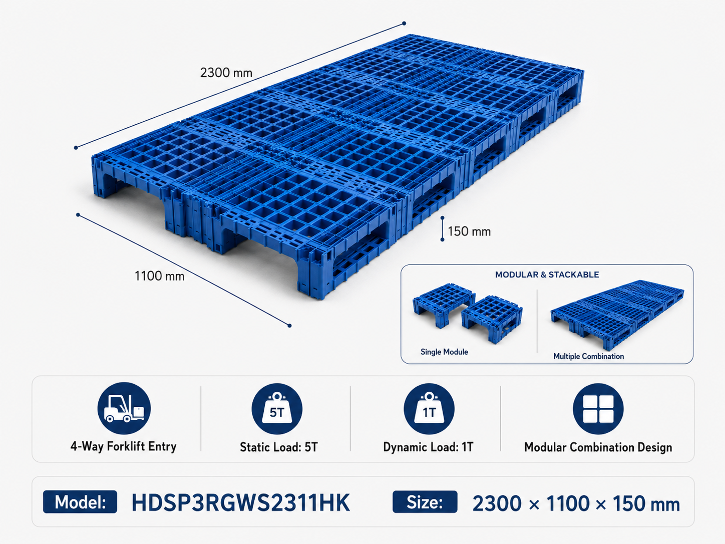 2300x1100x150 mm Modular Plastic Pallet
