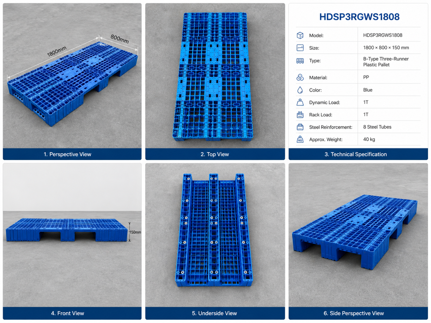 1800x800x150 mm Modular Plastic Pallet