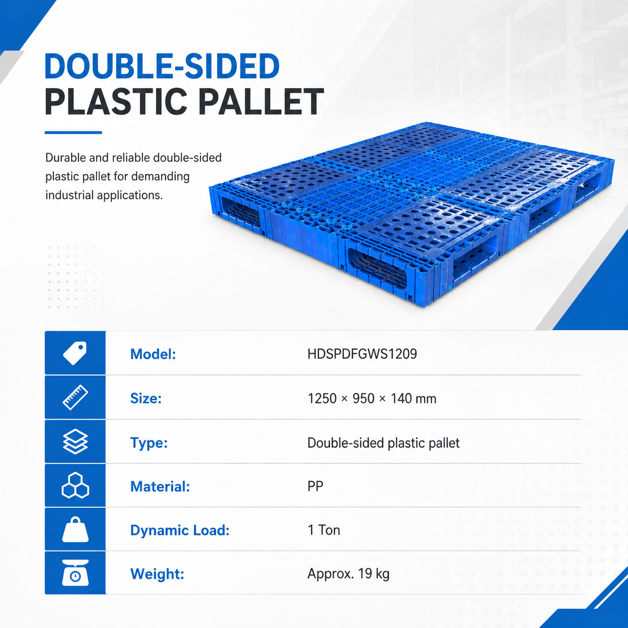 1250x950x140 mm Modular Plastic Pallet