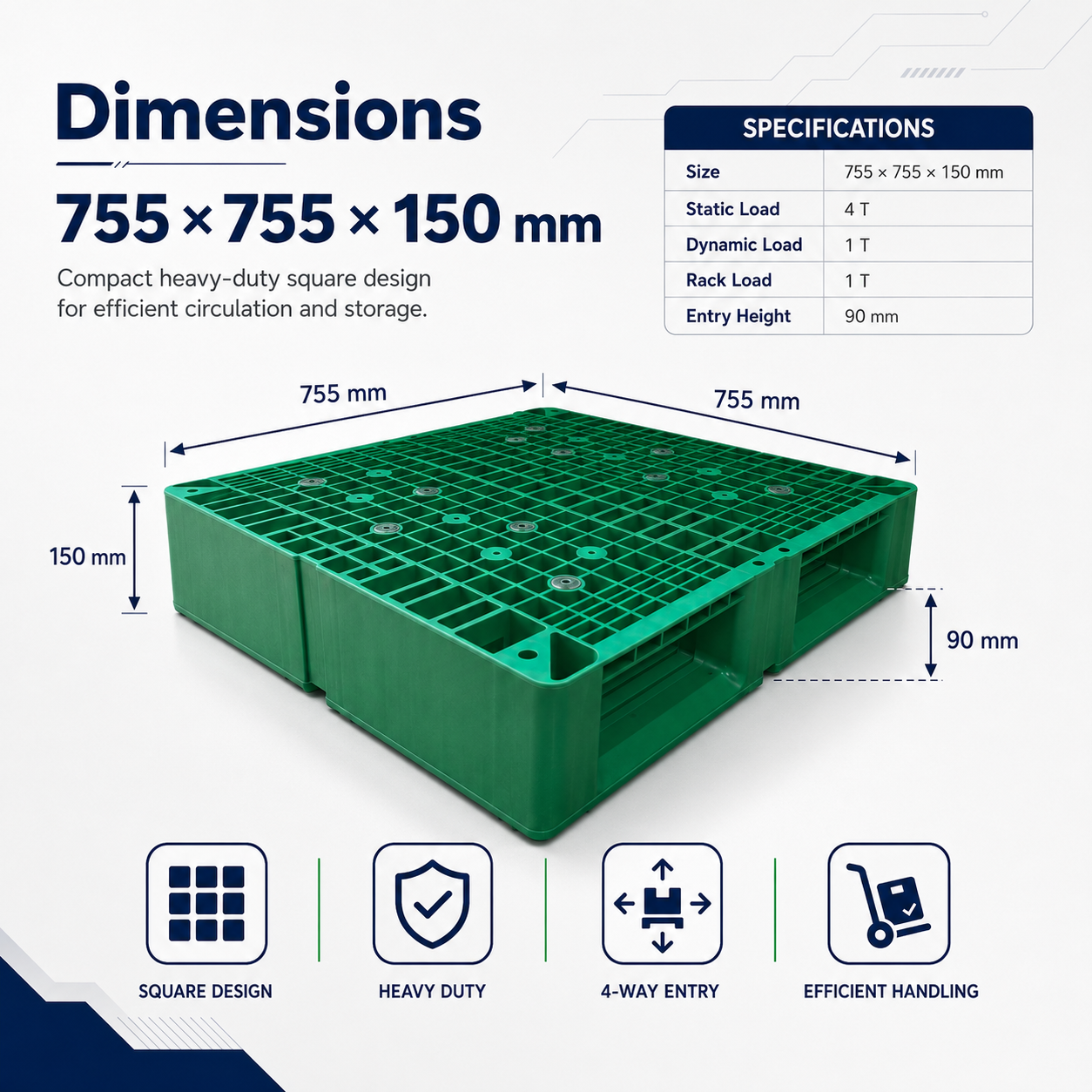 755x755x150 mm Nestable Plastic Pallet