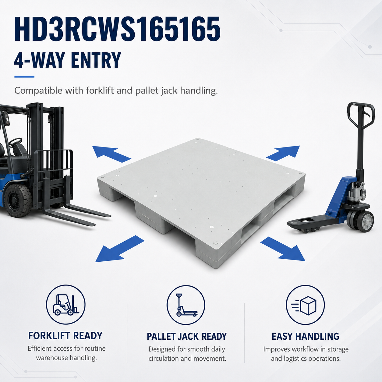 1650x1650x165 mm Three-Runner Solid Top Plastic Pallet