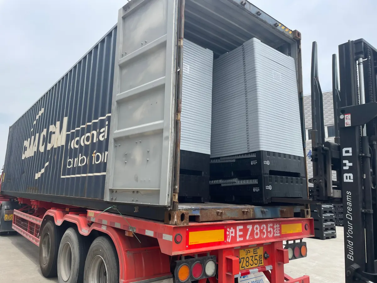 Plastic pallet containers loaded for export shipment
