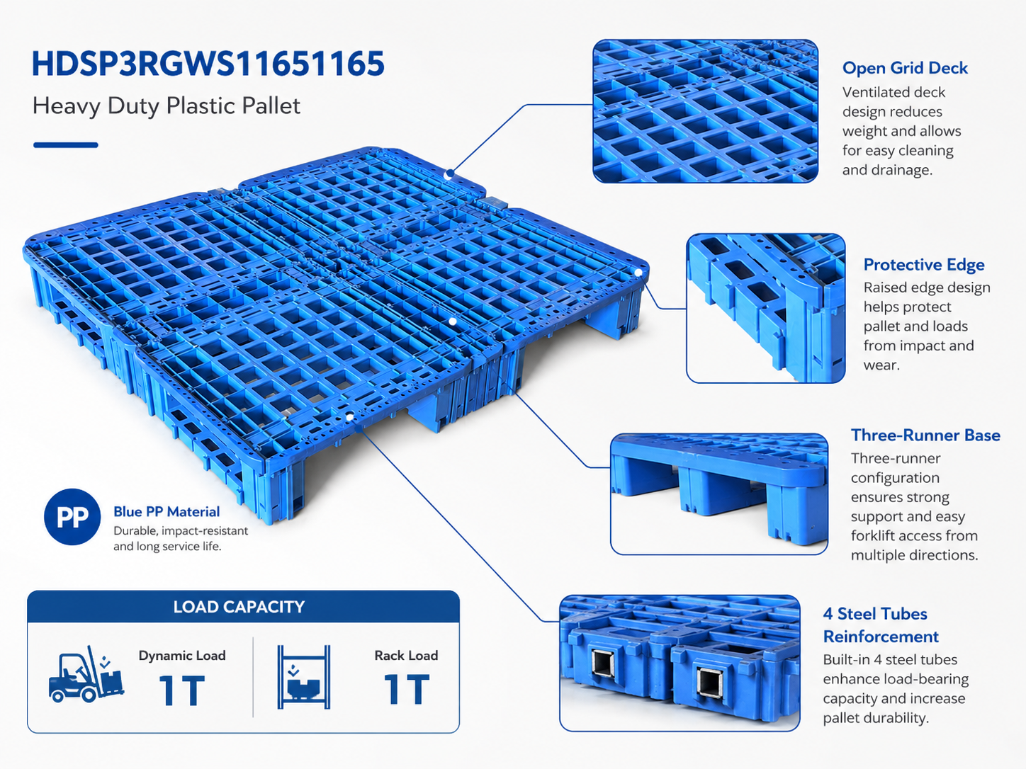 1165x1165x150 mm Modular Plastic Pallet