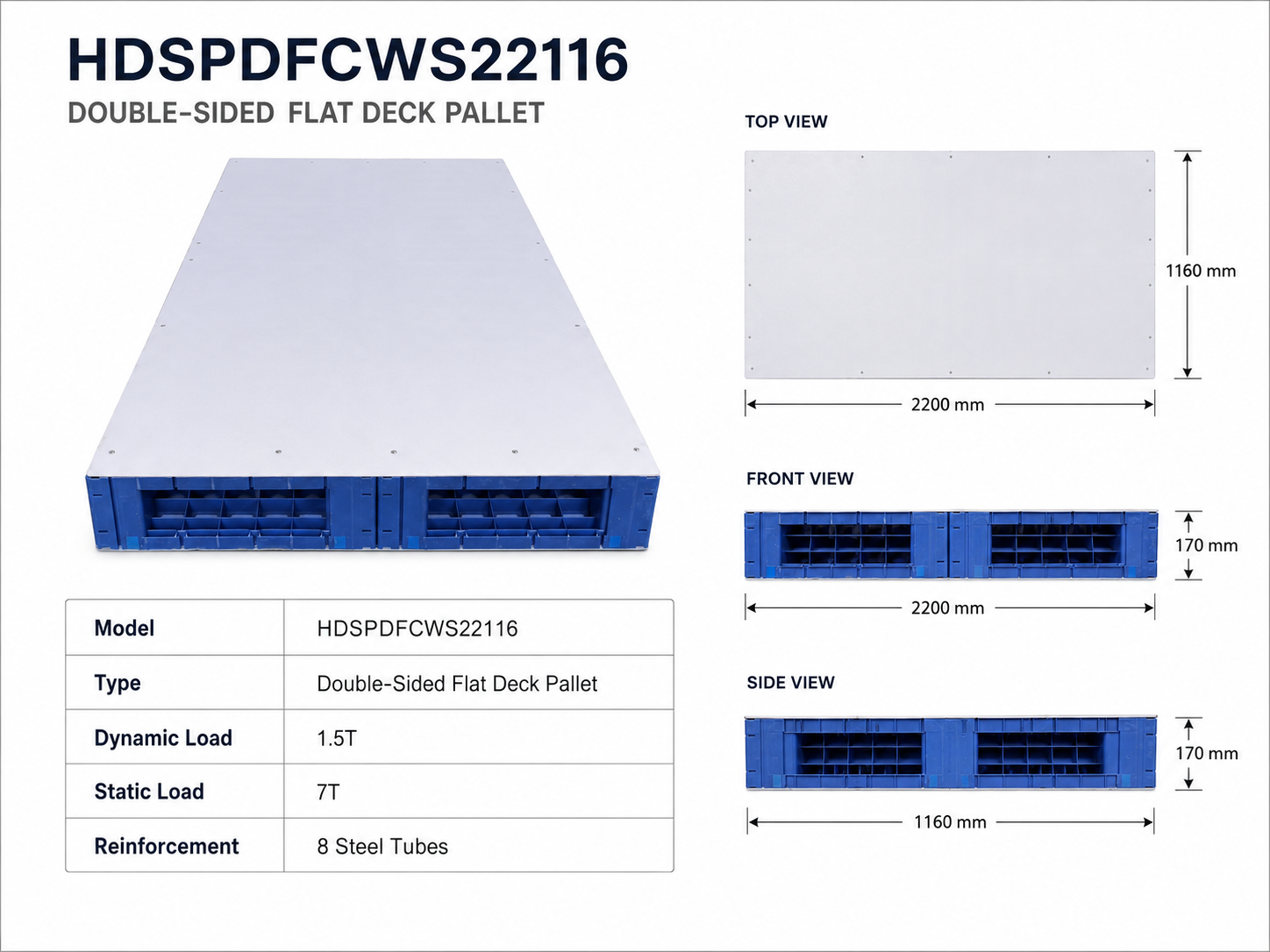 2200x1160x170 mm Modular Plastic Pallet
