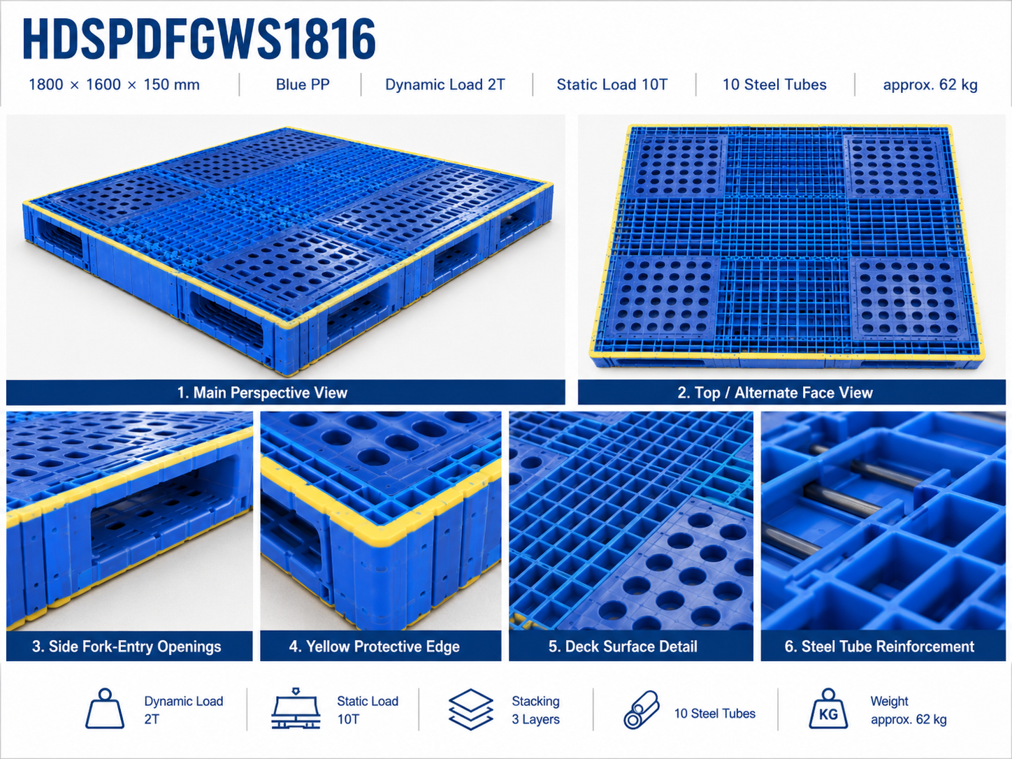 1800x1600x150 mm Modular Plastic Pallet